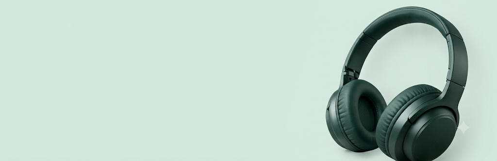 Dark green over-ear wireless headphones on a mint background